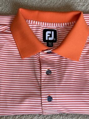 FootJoy Men’s Orange
and White Striped Short-Sleeve Polo